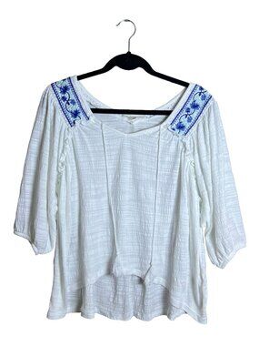 Greige Embroidered Boho‎ Blouse White Peasant Top